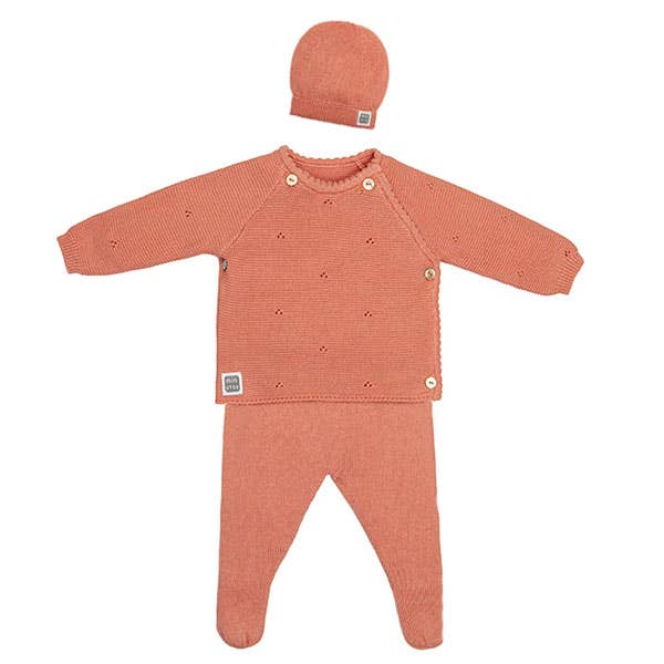 Conjunto para Bebê Kyr com Touca Rosa em Algodão 100% (3 Peças): Rosa pulverulento / 100% algodão / 3-6 meses