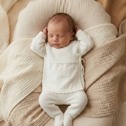 Conjunto bebé Tico de malha com bolinhas: Casaco e Polaina 100% algodão: Amarelo / 3-6 meses