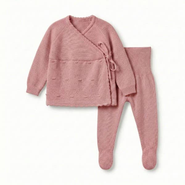 Conjunto bebé Tico de malha com bolinhas: Casaco e Polaina 100% algodão: Amarelo / 3-6 meses